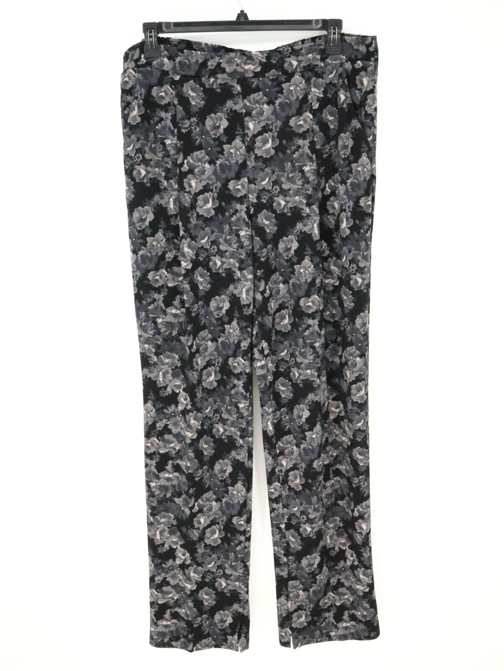 Isaac Mizrahi Live Pants Tall Womens XLT Black Gray Floral Crepe Pockets Resort